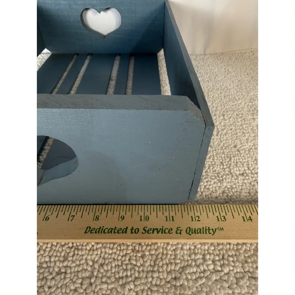 Blue Wooden Crate Heart Cutouts Bunny‎  Rustic Farmhouse Storage Organizer